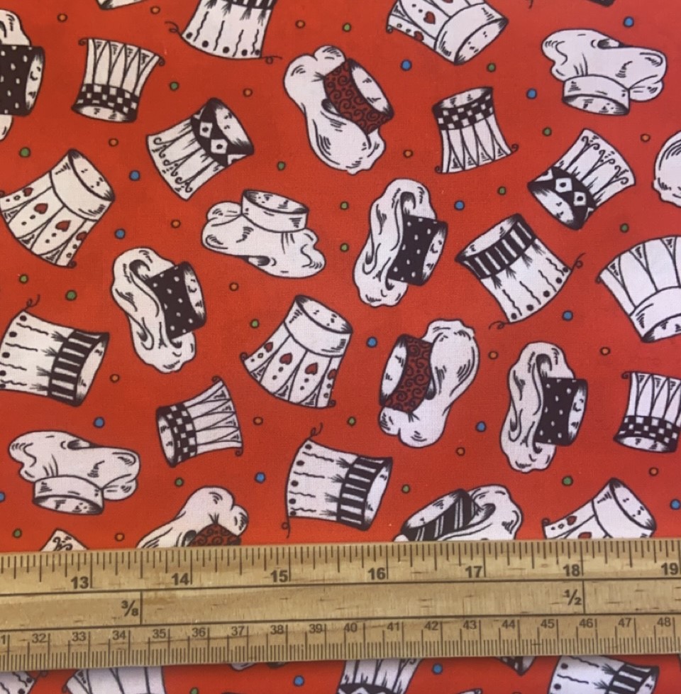 Fat Quarter Chef's Special Chef Hats On Bright Red 100% Cotton Quilting Fabric