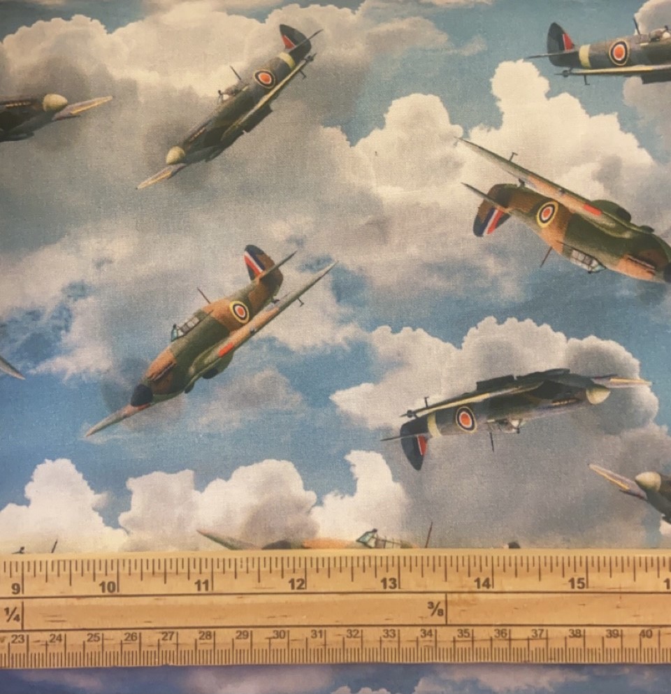 Fat Quarter Air-Force Centenary Spitfires 100% Cotton Quilting Fabric