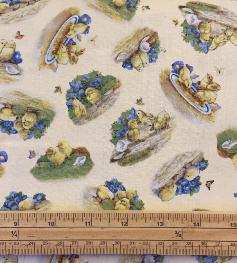 Fat Quarter Joyful Countryside Chicks Chickens On Cream 100% Cotton Quilting Fabric