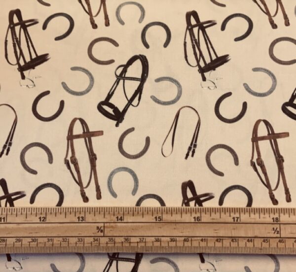 Fat Quarter Heavy Horses Tack Horse Hooves Cream 100% Cotton Quilting Fabric