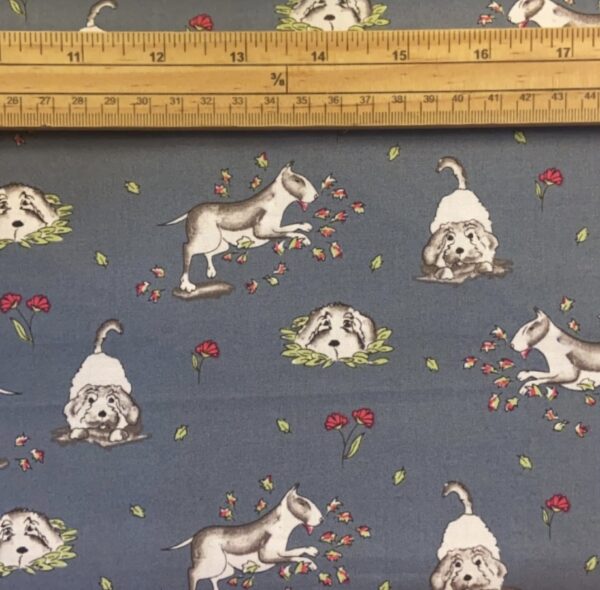 Fat Quarter Pets Dogs Playing In The Leaves Blue 100% Cotton Quilting Fabric