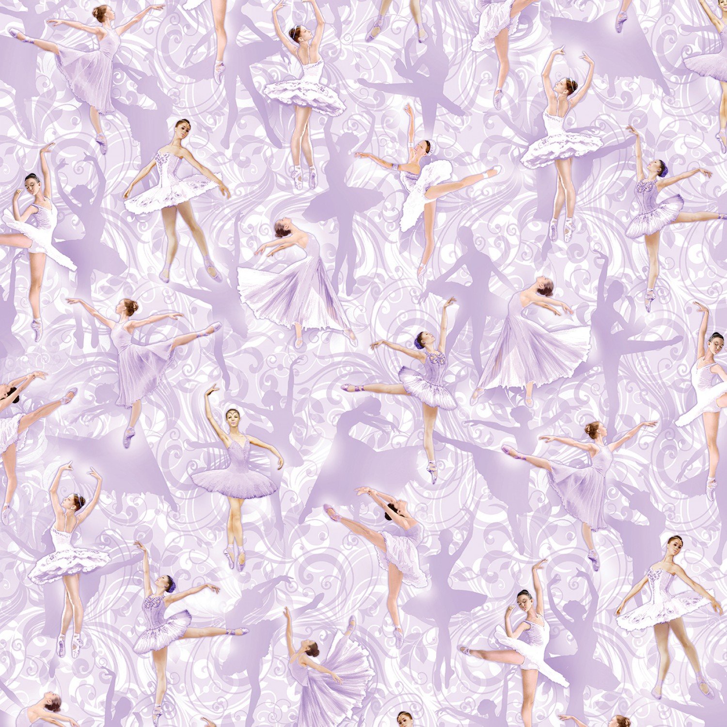 Fat Quarter Pearl Ballet Purple Ballerinas Allover 100% Cotton Quilting Fabric