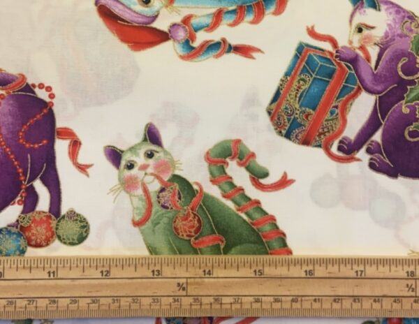 Fat Quarter Cat-I-Tude Christmas Cats Large White 100% Cotton Quilting Fabric