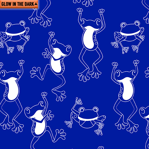 Fat Quarter Glow In The Dark Frogs Dark Blue Dancing 100% Cotton Quilting Fabric