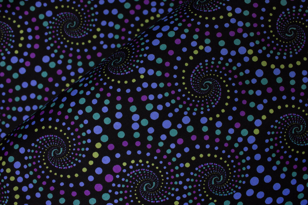 Fat Quarter 'Horsen Around' Dizzy Dots Spirals Cotton Fabric - Black