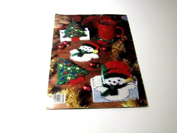 Christmas Coasters In Plastic Canvas Cross Stitch Chart Pattern 4 Coaster Sets - Image 3