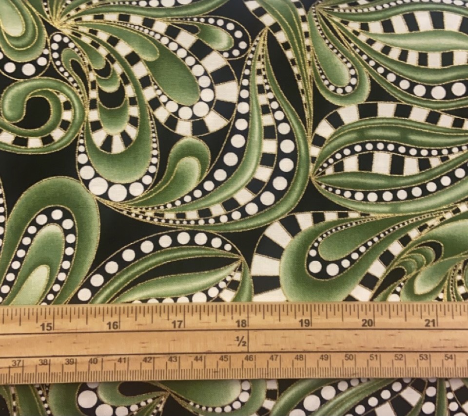 Fat Quarter Cat-I-Tude Christmas Paisley Style Green 100% Cotton Quilting Fabric