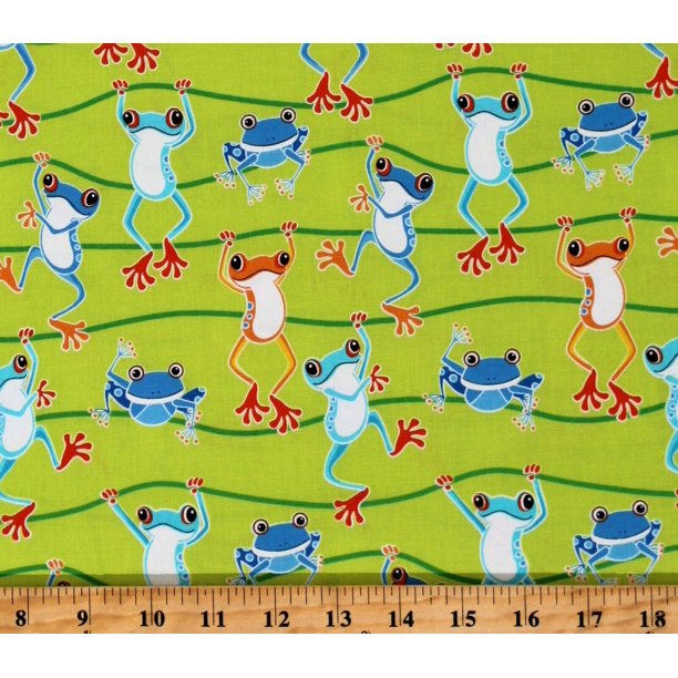 Fat Quarter Glow In The Dark Frogs Green Hanging 100% Cotton Quilting Fabric