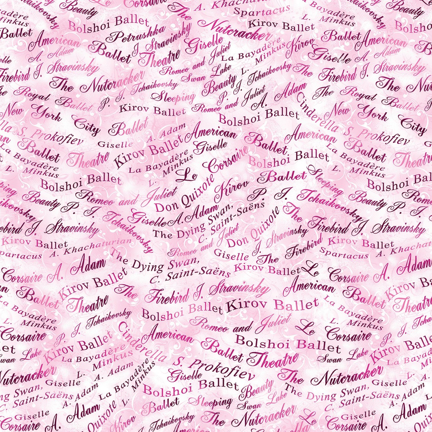 Fat Quarter Pearl Ballet Pink Words Allover 100% Cotton Quilting Fabric