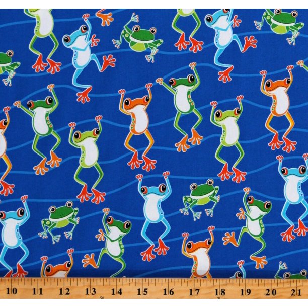 Fat Quarter Glow In The Dark Frogs Blue Hanging 100% Cotton Quilting Fabric