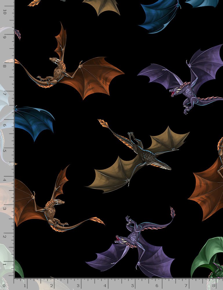 Fat Quarter Dragon Repeat Dragons On Black Allover 100% Cotton Quilting Fabric - Image 2