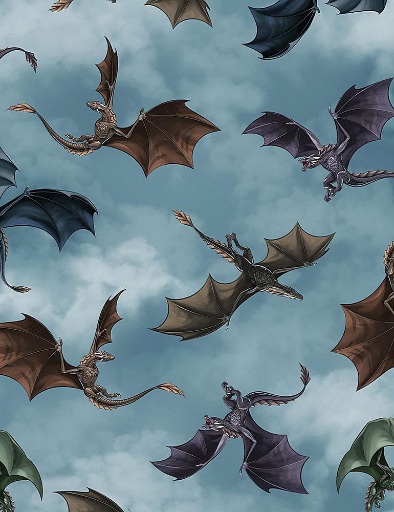 Fat Quarter Dragon Repeat Dragons Flying Allover 100% Cotton Quilting Fabric Sky - Image 3