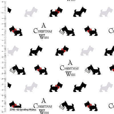 Fat Quarter A Christmas Wish Sending Wishes Scottie Dog 100% Cotton Quilting Fabric