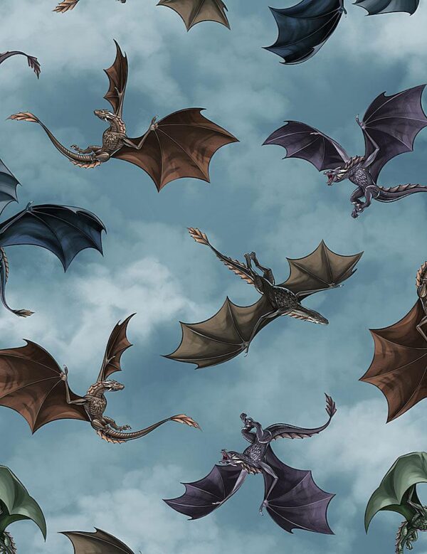 Fat Quarter Dragon Repeat Dragons Flying Allover 100% Cotton Quilting Fabric Sky