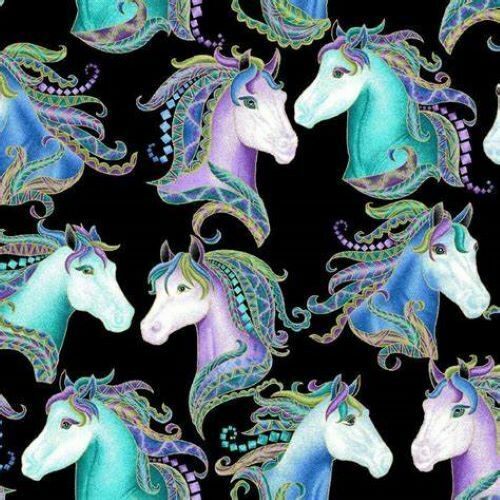 Fat Quarter 'Horsen Around' Metallic Horse Heads 100% Cotton Fabric Black