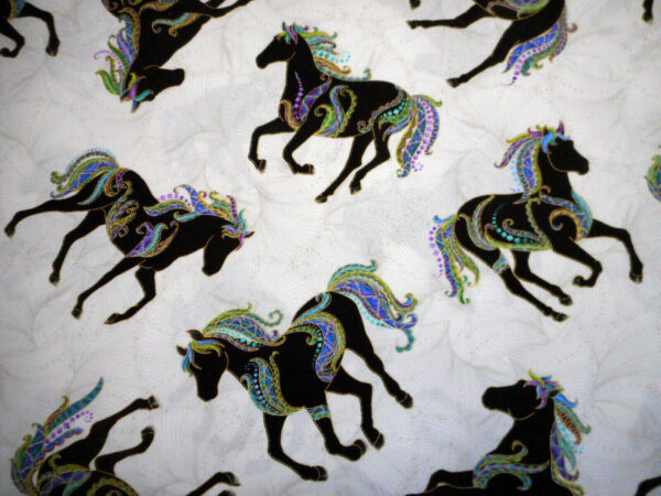 Fat Quarter 'Horsen Around' Metallic Horse Silhouette 100% Cotton Fabric - White - Image 4