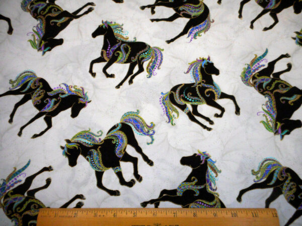 Fat Quarter 'Horsen Around' Metallic Horse Silhouette 100% Cotton Fabric - White - Image 2