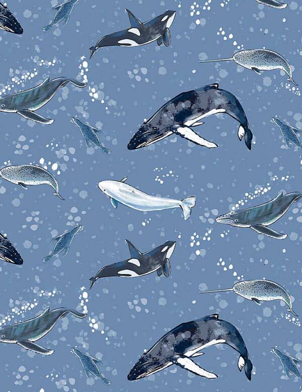 Fat Quarter Ocean Blue Marine Mamals Whales Allover 100% Cotton Quilting Fabric