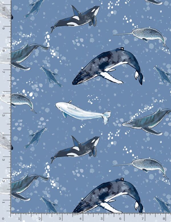 Fat Quarter Ocean Blue Marine Mamals Whales Allover 100% Cotton Quilting Fabric - Image 2