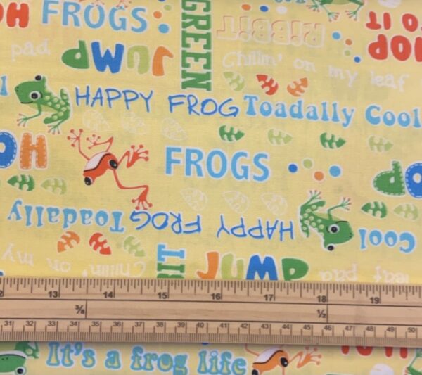 Fat Quarter Glow In The Dark Toadally Cool Words Yellow 100% Cotton Quilting Fabric