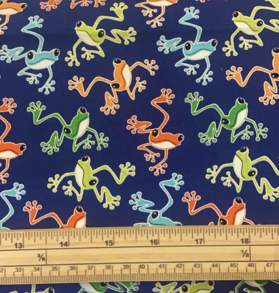 Fat Quarter Glow In The Dark Toadally Cool Frogs Dark Blue 100% Cotton Fabric