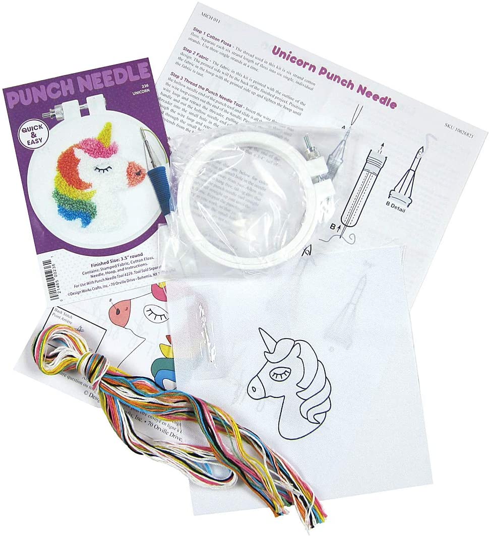 Design Works Punch Needle Kit 3.5" Round Unicorn Quick and Easy - Image 3