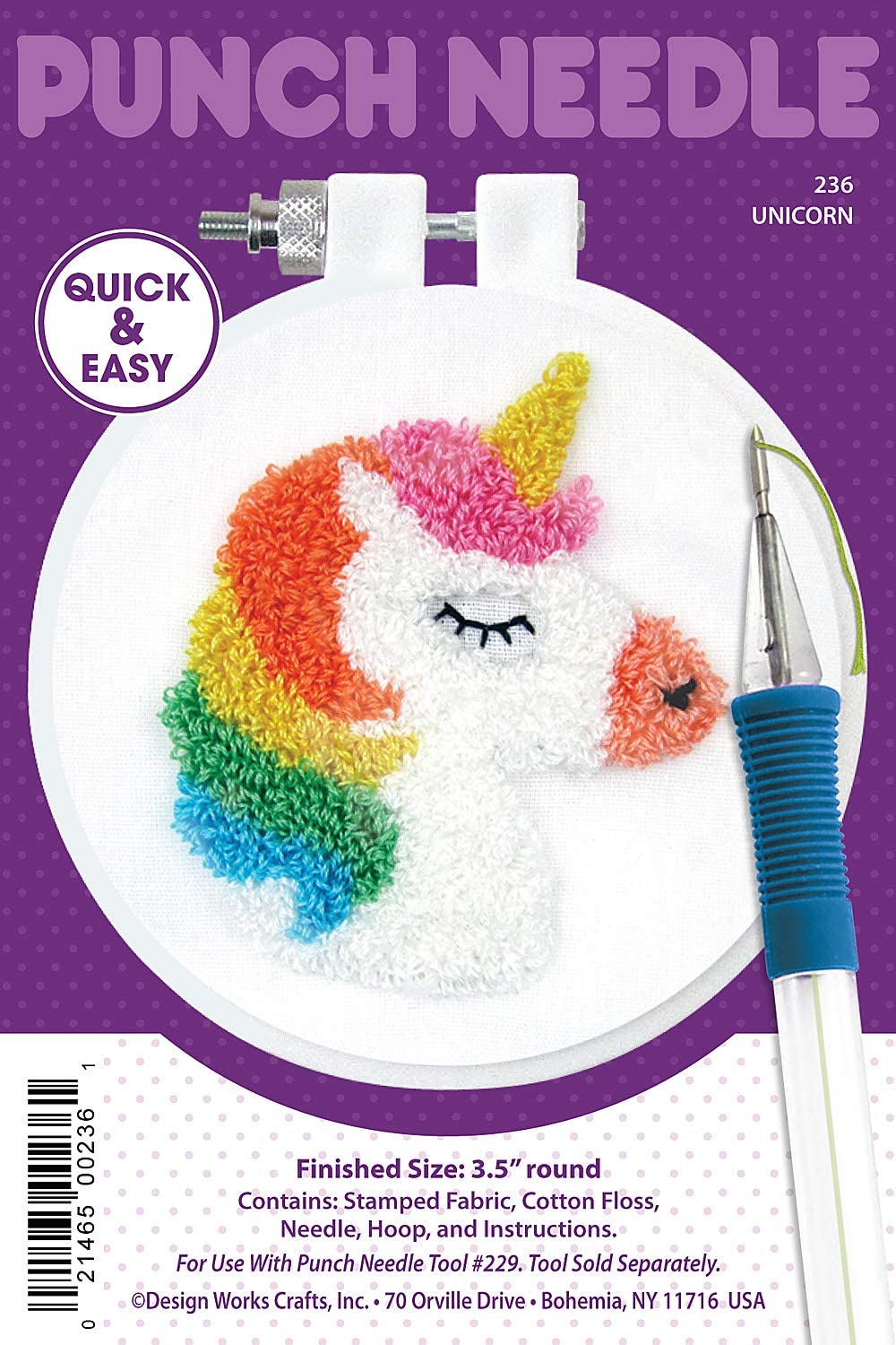 Design Works Punch Needle Kit 3.5" Round Unicorn Quick and Easy - Image 2