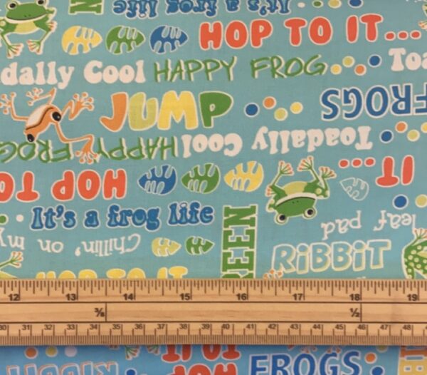 Fat Quarter Glow In The Dark Toadally Cool Words Light Blue 100% Cotton Fabric