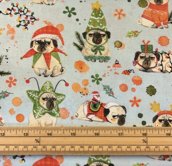 Fat Quarter Grumpy Christmas Pugs Holiday Sweaters 100% Cotton Quilting Fabric