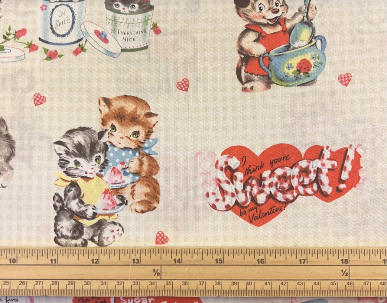 Fat Quarter Sugar And Spice Valentines Kitsch Cream 100% Cotton Quilting Fabric