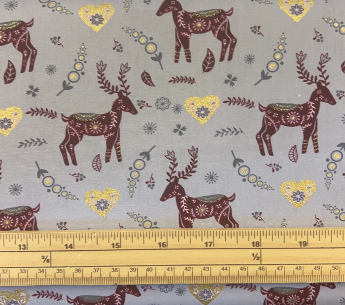 Fat Quarter Metallic Scandinavian Christmas Reindeer Grey 100% Cotton Fabric