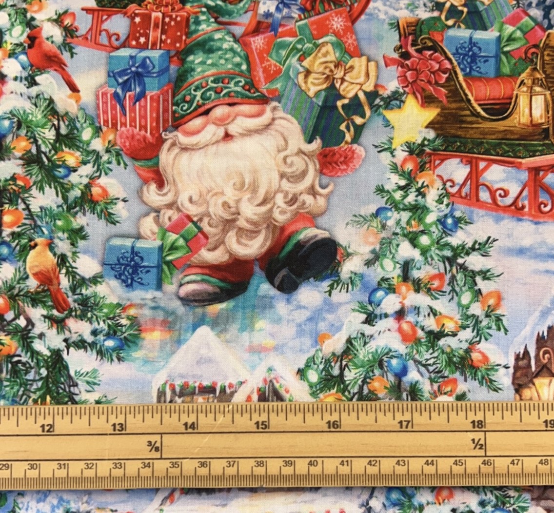 Fat Quarter Merry Christmas Holiday Winter Village Gnomes 100% Cotton Quilting Fabric