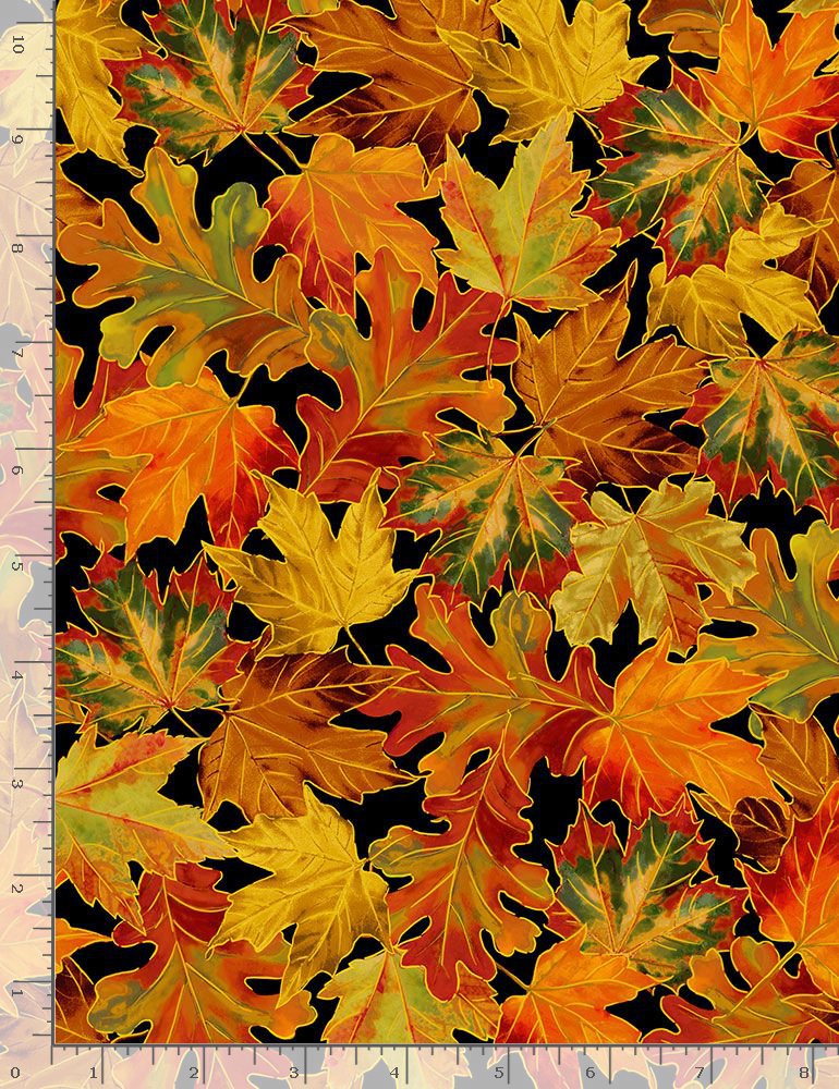 Fat Quarter Harvest Autumn Leaves On Black 100% Cotton Quilting Fabric
