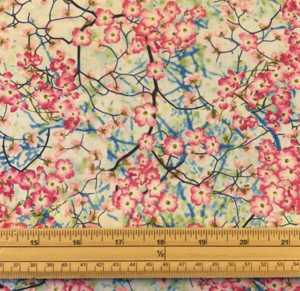 Fat Quarter Spring Pink Blossom Trees 100% Cotton Quilting Fabric