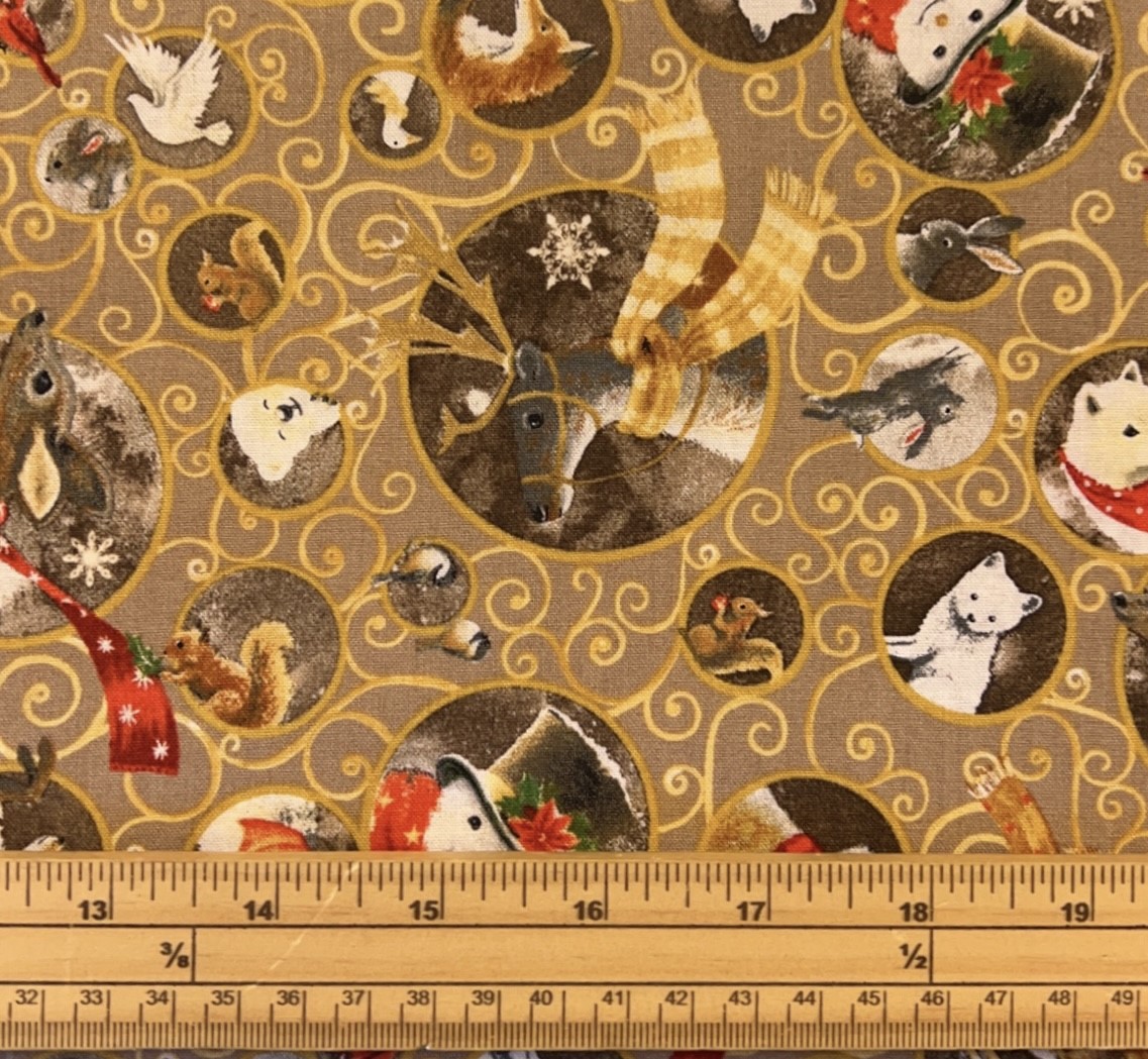 Fat Quarter Woodland Dream Christmas Animal Frames Brown 100% Cotton Quilting Fabric