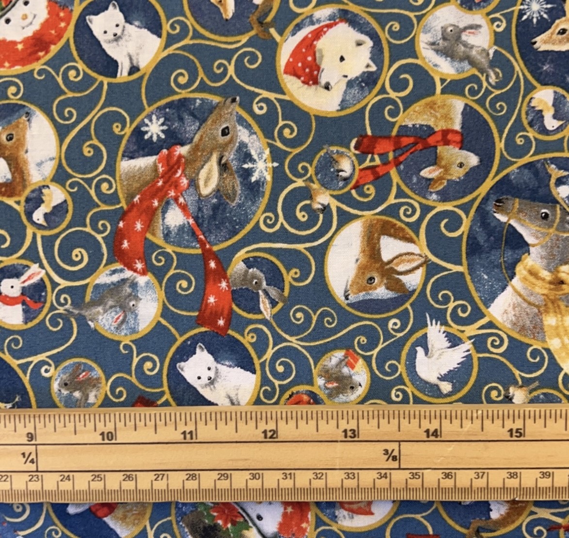 Fat Quarter Woodland Dream Christmas Animal Frames Blue 100% Cotton Quilting Fabric
