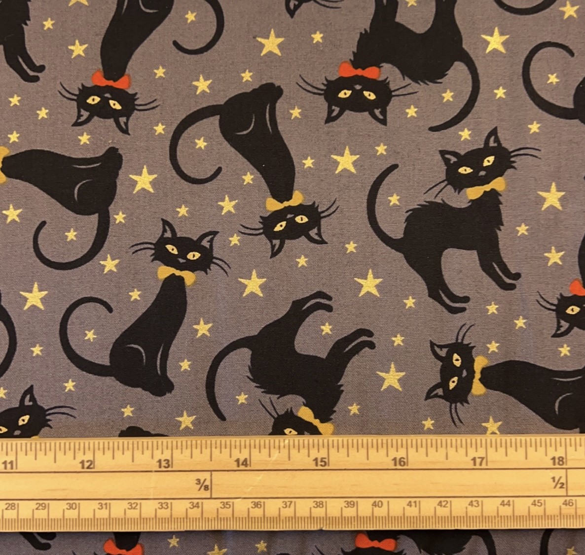 Fat Quarter Midnight Spell Halloween Metallic Black Cats 100% Cotton Quilting Fabric