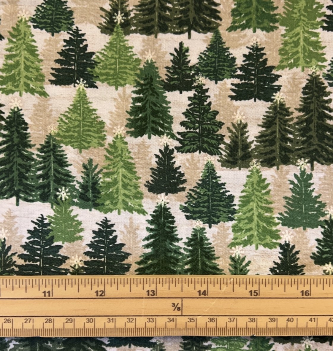 Fat Quarter Christmas Fern Trees Allover On Cream 100% Cotton Quilting Fabric