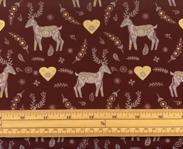 Fat Quarter Metallic Scandinavian Christmas Reindeer Red 100% Cotton Fabric