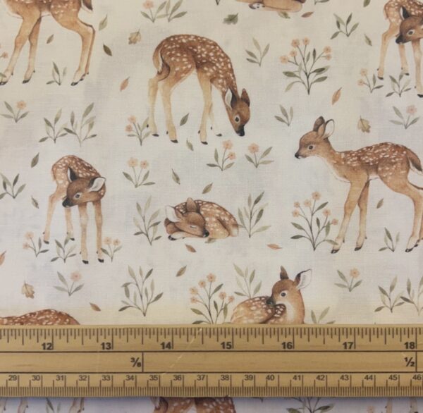 Fat Quarter Woodland Wildlife Animals Deer On Cream 100% Cotton Fabric