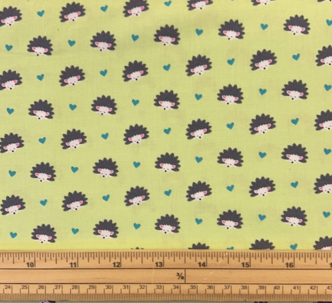 Fat Quarter Hedgehog Haven Woodland Animals Green 100% Cotton Fabric