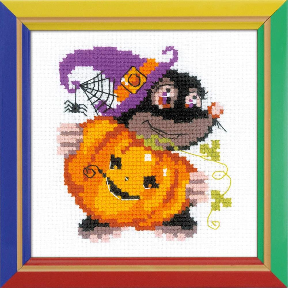 Happy Halloween Mole Pumpkin Counted Cross Stitch Kit - Beginners