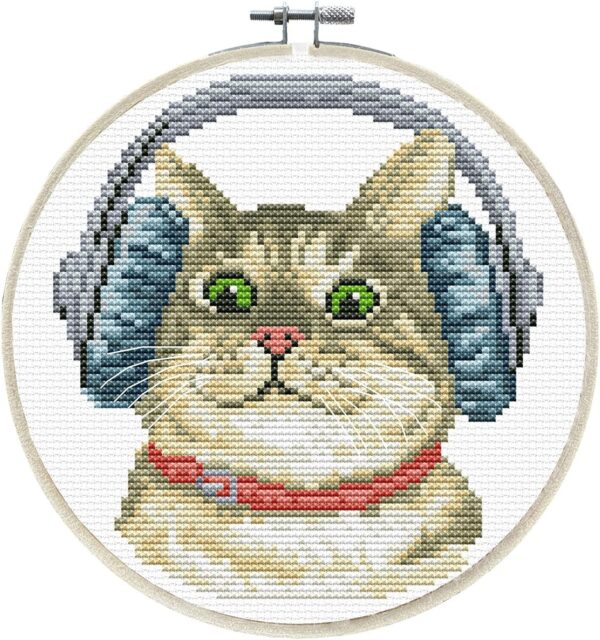 DJ Kitty Cat No Count Cross Stitch Kit