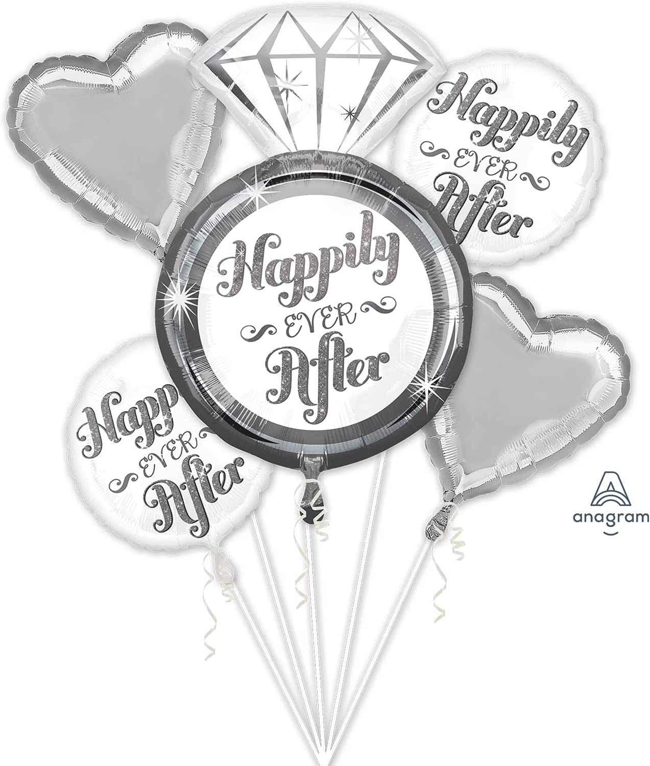 Wedding Happily Ever After Foil Balloon Bouquet - 5 Pieces