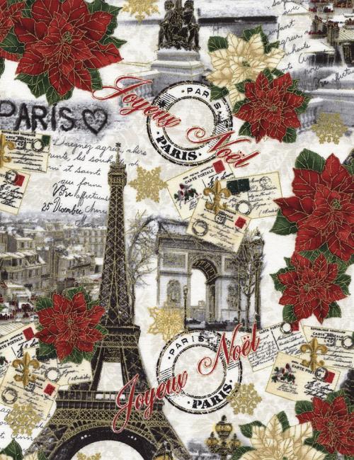 Fat Quarter Paris at Christmas Holiday 100% Cotton Quilting Fabric