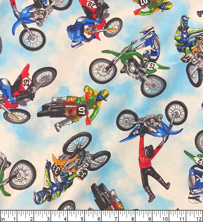 Fat Quarter Dirt Bikes Riders 100% Cotton Quilting Fabric