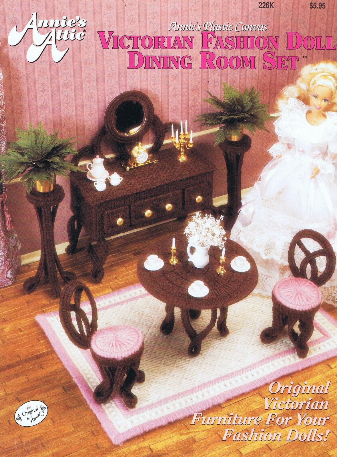 Fashion Doll Barbie etc Dining Room Plastic Canvas Cross Stitch Chart Pattern