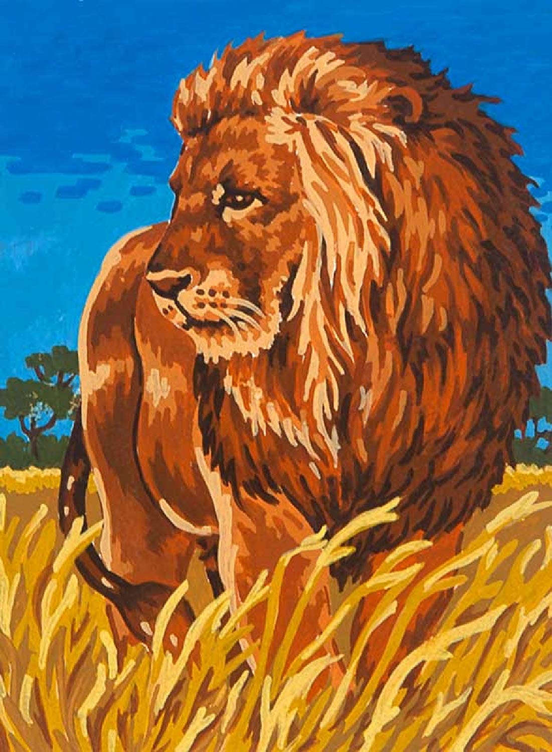 Lion in Savannah Tapestry Needlepoint Canvas