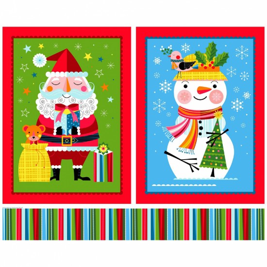 Santa and Snowman Christmas Sack Cotton Quilting Panel Fabric