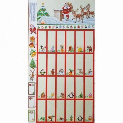 Christmas Santa Rooftop Advent Calendar Cotton Quilting Panel Fabric